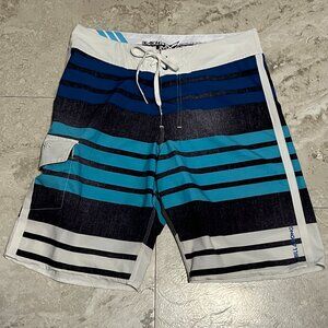 Billabong Recycler Series Platinum Stretch Blue White Striped Board Shorts Swim